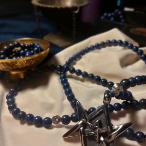 Thelemic Rosary with Lapis Lazuli and silver Unicursal Hexagram